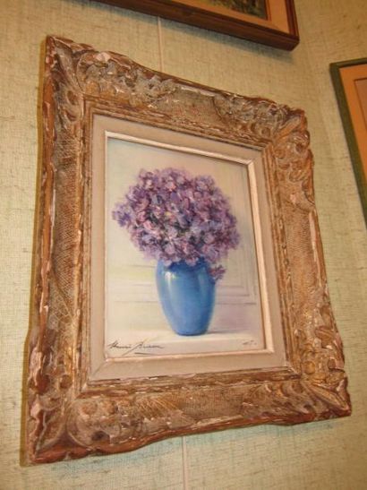 Henri BURON (1880-1969) Vase de violette Aquarelle signée en bas à gauche.