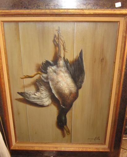 Georges COULON (1914 _ 1990) Trophée de canard Huile sur toile signée en bas à d...