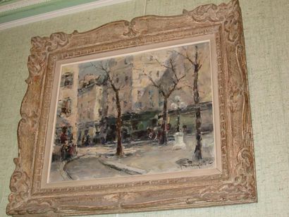 Attribué à Pierre WAGNER Place de ParisHuile sur toile signée en bas à droite.