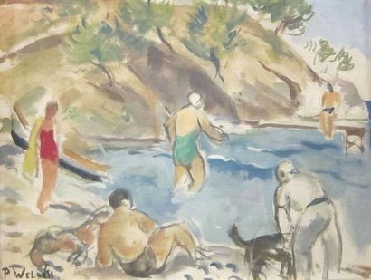 Paul Welsch (1889-1954) La baignade. Huile sur toile signée en bas à gauche. Provenance...