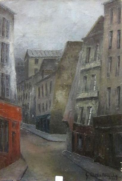 Gaston Delatouche. Rue à Paris, 1929 Huile sur toile signée en bas à droite