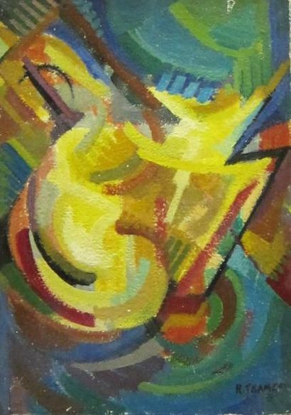 RaymondTrameau(1898-1985) Composition abstraite. Huile sur toile signée en bas à...