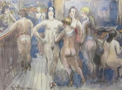 Gustave Assire. (né en 1870) Bar, maison de femme, quartier Saint Paul, Paris. Aquarelle...