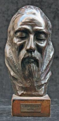 Georges WASTERLAIN (1889-1953) Masque de moine Épreuve en bronze à patine brune,...