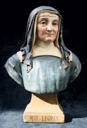 null Buste de Made-moiselle Legras en religieuse plâtre peint polychrome, h.: 32...