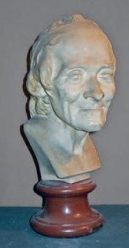 D'après HOUDON Buste de Voltaire Tirage en plâtre, h.: 37 cm