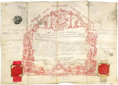 [Franc-Maçonnerie] Brevet d'apprenti délivré l'an maçonnique 5776 (sept. 1776) à...