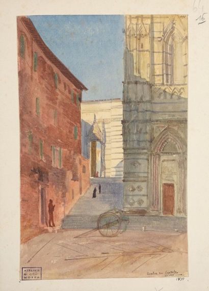 Alexis MOSSA (1844-1926) Escalier du baptistère à Sienne Aquarelle sur papier, cachet...