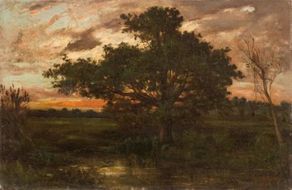 Albert CHARPIN (1842-1924) Paysage au crépuscule Huile sur toile, 1875, signé et...