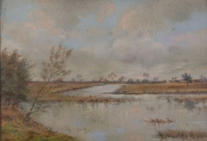 Henri Allouard (1844-1929) L'étang Pastel sur papier, signé en bas à gauche. 36,5...