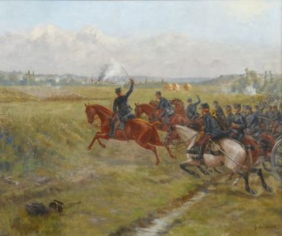 Gustave NEYMARK (1850 -?) Choc de cavalerie, 1914? Toile, signée en bas à droite...