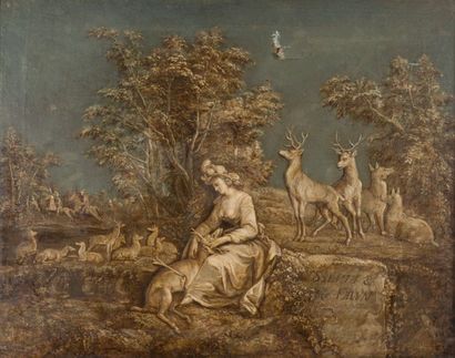 École angaise du XVIIIe siècle Sylvia et son cerf (Virgile, Eneïde) Huile sur toile,...