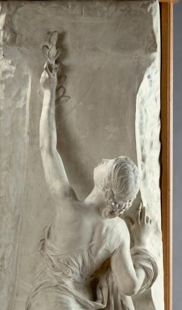 Henri CHAPU (1833-1891) La jeunesse Haut-relief en plâtre. Haut.: 117 cm Signé au...