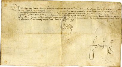 HENRI IV [Pau, 1553 - Paris, 1610] Roi de France Pièce signée «Henry» contresignée...