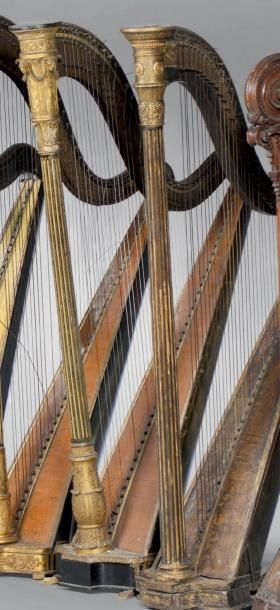 null Harpe anonyme. Fin XVIIIe - début XIXe siècle. Harpe laquée noire et or. Le...