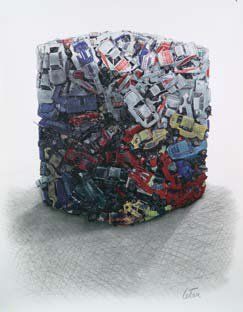 César (1921-1998) Cube aux voitures. Sérigraphie, 75,5 x 56 cm, signée et annotée...
