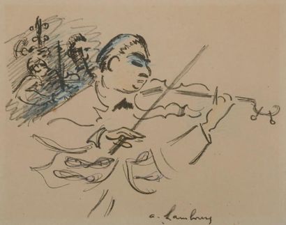 André HAMBOURG (1909-1999) Le violoniste Stylo et crayons, signé en bas vers la droite....