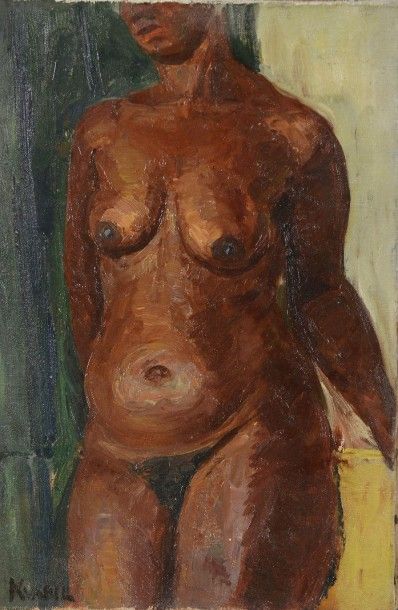 Charles KVAPIL (1884-1957) Buste de jeune femme Huile sur toile, signée en bas à...