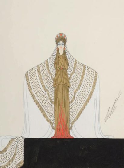 Romain de TIRTOFF dit ERTE (1892-1990) Étude de costume pour les idoles: une vestale...
