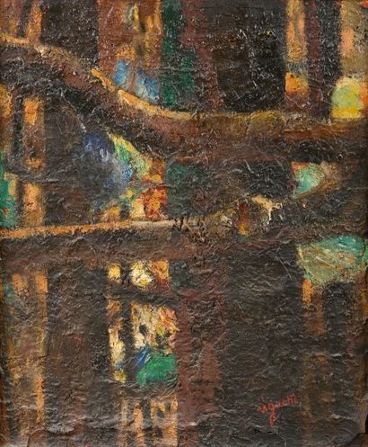Guy VIGNOHT (né en 1932) Composition aux arbres Huile sur toile, signée en bas à...