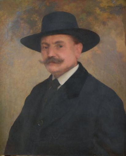 Paul LEROY (1860-1942) Portrait d'homme au chapeau noir Huile sur toile, signée et...