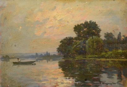 VICTOR BRUGAIROLLES (1869-1936) Vue de fleuve Vue nocturne de fleuve Deux huiles...