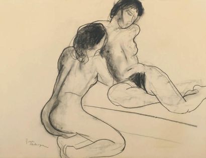 Pierre AMBROGIANI (1907-1985) Deux jeunes femmes dénudées Fusain sur papier, signé...