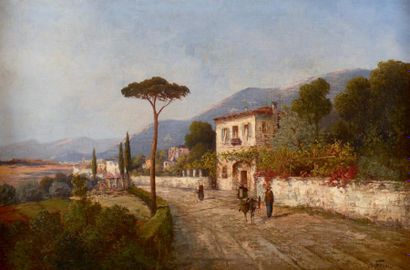 A. TREVANI (Actif à la fin du XIXe et au début du XXe siècle) Chemin en Italie Huile...