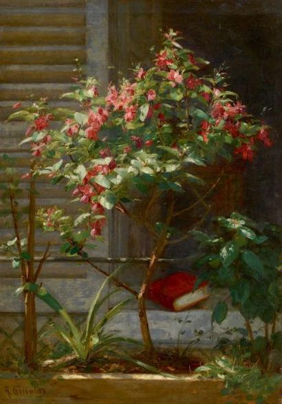 Antoine GRIVOLAS (1843-1902) Arbuste en fleurs Huile sur toile signée en bas à gauche,...