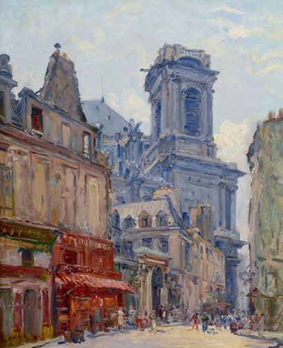 Gustave MADELAIN (1867-1944) Vue de Saint Eustache à Paris Huile sur toile signée...