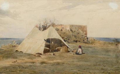 Antoine MONTFORT (1802-1884) Tente de l'artiste aux environs de Beyrouth Aquarelle...