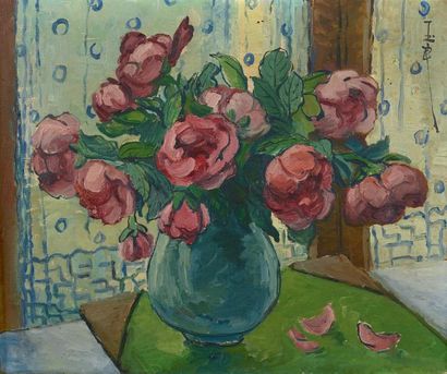 PAN YULIANG (1895-1977) Bouquet de pivoines Huile sur toile signée en haut à droite...