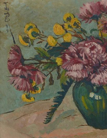 PAN YULIANG (1895-1977) Bouquet de chrysanthèmes roses Huile sur toile signé en haut...