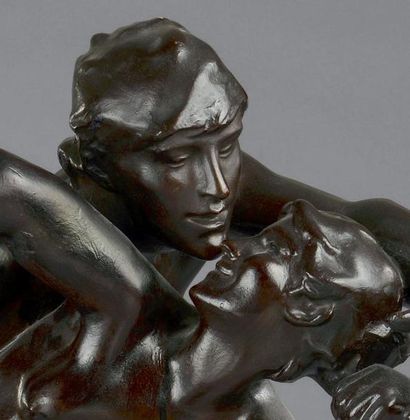 Jef Lambeaux (1852-1908) Le Baiser (1881) Plâtre patiné bronze signé sur la terrasse....