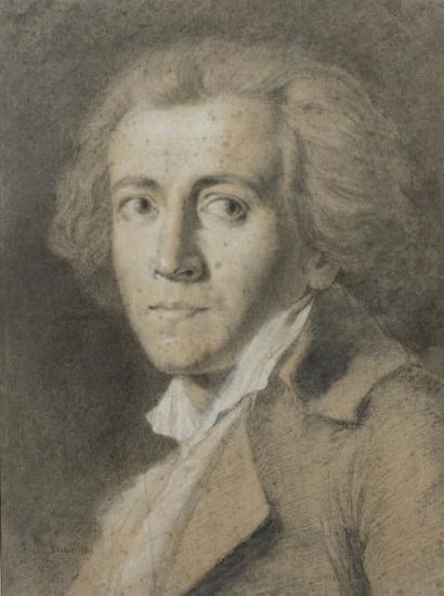 École FRANÇAISE de la fin du XVIIIe siècle Portrait de jeune homme Pierre noire,...