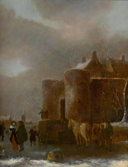 École HOLLANDAISE du XVIIe siècle, suiveur de Thomas HEEREMANS Scène d'hiver avec...