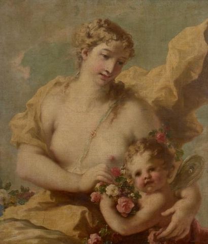 Gian Antonio PELLEGRINI (1675-1741) Flore et Zéphyr Huile sur toile, rentoilée. 87,5...