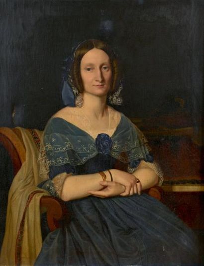 Antoine HENAULT (Lyon 1810 - Paris 1867) Portrait de femme au piano Sur sa toile...
