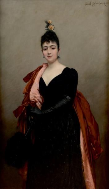 Pascale BLANCHARD (Paris 1807 - 1900) Portrait de Madame A. C. Toile. 148,5 x 89,5...