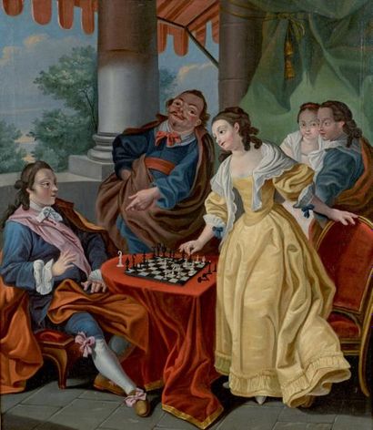École FRANÇAISE du XIXE siècle, dans le goût de Carle van LOO La joueuse d'échecs...