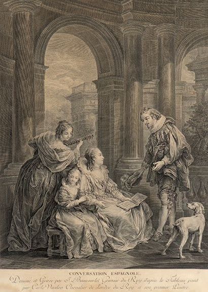 Jacques Firmin BEAUVARLET (Abbeville 1731-1797) La conversation espagnole La lecture...