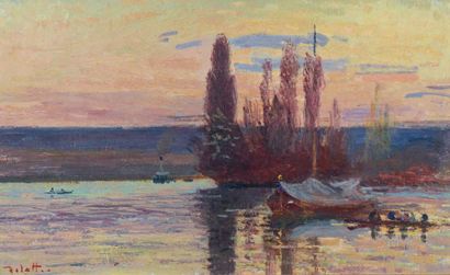 Joseph DELATTRE (1858-1912) Grisbane au Val de la Haye au soleil couchant, circa...