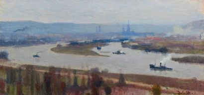 Joseph DELATTRE (1858-1912) Rouen, depuis Canteleu Huile sur toile signée en bas...