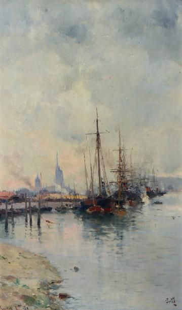 IWILL, (Léon CLAVEL dit) (1850-1923) Vue du port de Rouen Huile sur toile signée,...
