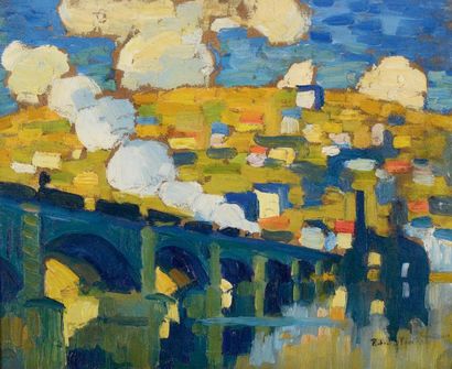 Robert PINCHON (1878-1943) Rouen, le pont aux Anglais Huile sur toile signée en bas...