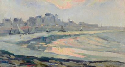 Robert PINCHON (1878-1943) Bord de mer Huile sur toile signée en bas à droite. 33...