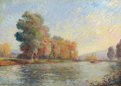 Frederic Samuel CORDEY (1854-1911) Bord de l'Oise en automne Huile sur toile signée...