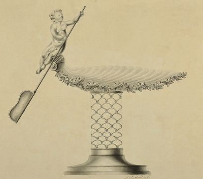 Joseph ANTON SEETHALER II (1799-1868) Projet de coupe sur pied avec putto Plume et...