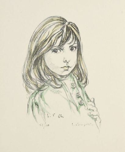 Leonard Tsuguharu FOUJITA (1886-1968) Jeune femme aux trois boutons. 1964. Lithographie....