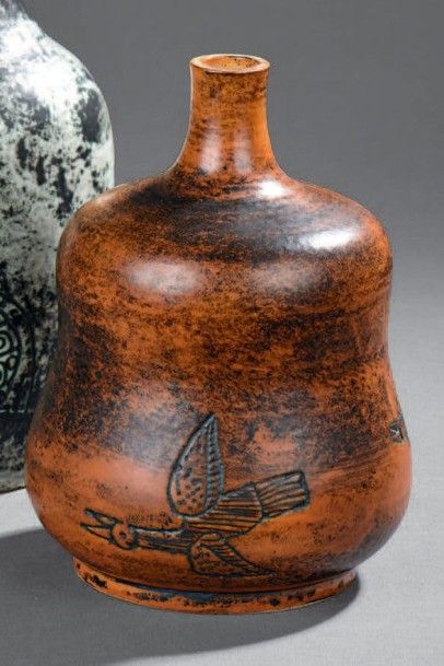 JACQUES BLIN (1920-1995) Pied de lampe de table en céramique à corps ovoïde épaulé...
